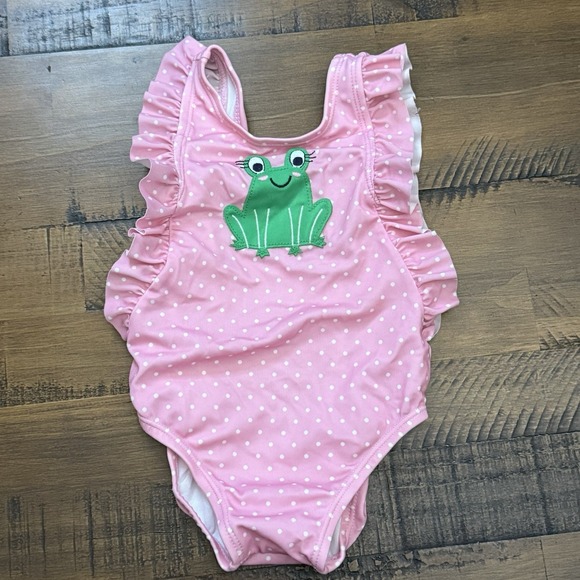GYMBOREE SPRING VACATION PINK w/ CUTE FROG N WHITE DOTS  1-PC SWIMSUIT 6- 12 Mos - Picture 1 of 5